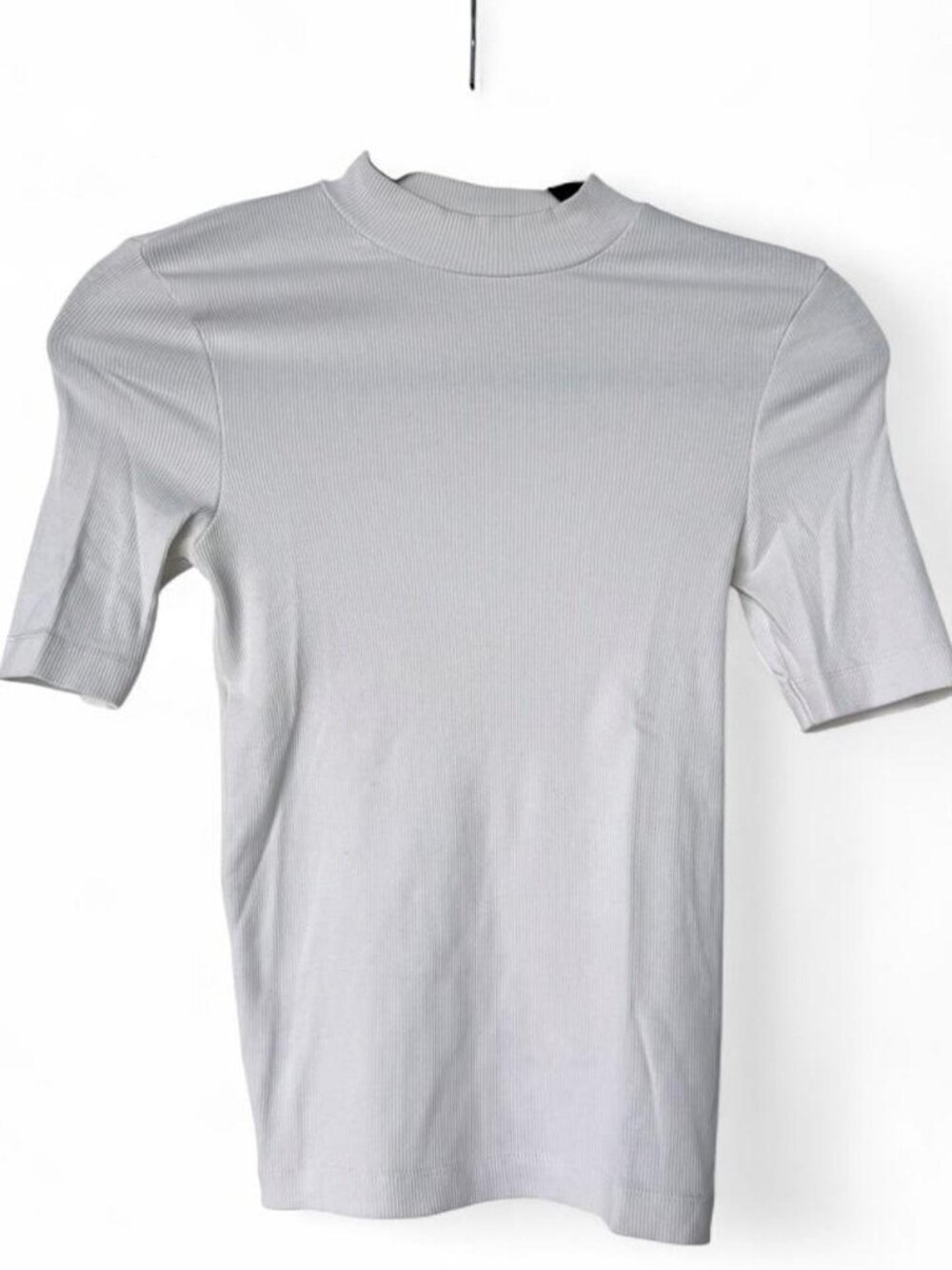 White Short Sleeve Ribbed Mock Neck